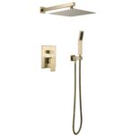 1-Handle 2-Spray Rain Shower Faucet and Hand Shower Combo Kit in Brushed Gold (Valve Included)