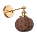 1-Light Traditional Rattan Golden Wall Sconce Light - Image 2