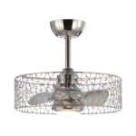 19" Industrial DC Motor Satin Nickel Downrod Mount Reversible Fandelier Ceiling Fan with LED Lighting and Remote Control