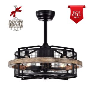 20" Industrial Downrod Mount Fandelier Ceiling Fan with Lighting and Remote Control