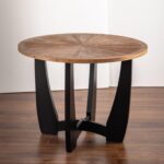 39" Retro Patchwork Round Coffee Table with Scattered Pattern Tabletop and Crossed Cedar Legs - Image 2