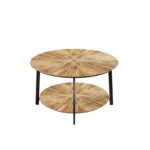31.5 "Round Coffee Table, Stand Wooden Double Layer Coffee Table with Open Storage Space and Metal Table Legs for Living Room, Bedroom - Image 2