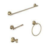 4-Piece Copper and Stainless Steel Wall Mounted Bathroom Hardware Set - Brushed Gold