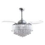 42" Broxburne Modern Chrome Downrod Mount Crystal Ceiling Fan with Lighting and Remote Control
