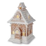 Raz Lighted Brown and White Christmas Gingerbread House Decoration - Image 6