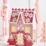 Lighted Pink Christmas Gingerbread House Decoration
