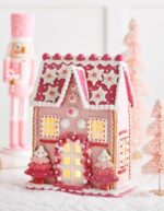 Lighted Pink Christmas Gingerbread House Decoration