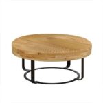 31.5" Modern round coffee table Wooden carving pattern coffee table with metal legs for living room reception room office Golden - Image 2