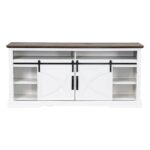 68" Farmhouse TV Stand with Double Sliding Barn Doors for Living Room - Image 2