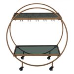 Home Bar Cart | Black | Brass | Tinted Tempered Glass | Painted Steel | Inside - Image 4