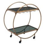 Home Bar Cart | Black | Brass | Tinted Tempered Glass | Painted Steel | Inside