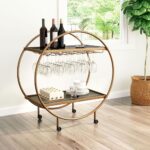 Home Bar Cart | Black | Brass | Tinted Tempered Glass | Painted Steel | Inside - Image 2