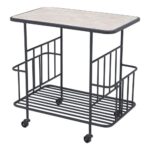 Home Bar Cart | Black | Ash Veneer MDF | Powder Coated Steel | Inside