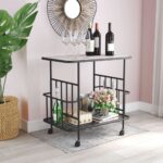 Home Bar Cart | Black | Ash Veneer MDF | Powder Coated Steel | Inside - Image 2