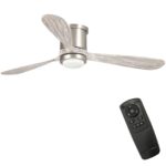 52" Anyan Farmhouse Satin Nickel Flush Mount Reversible Ceiling Fan with Lighting and Remote Control