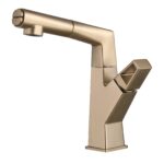 3-Way Lift and Swivel Bathroom Sink Pull Out Faucet Single Hole with Hand Spray in Black / Gold