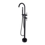 Black Round Floor Mount Bathroom Tub Faucet Combo