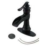 Black Waterfall Single-Handle Deck Mounted Bathroom Sink Faucet Deck Mounted with Drain Assembly and Supply Hose